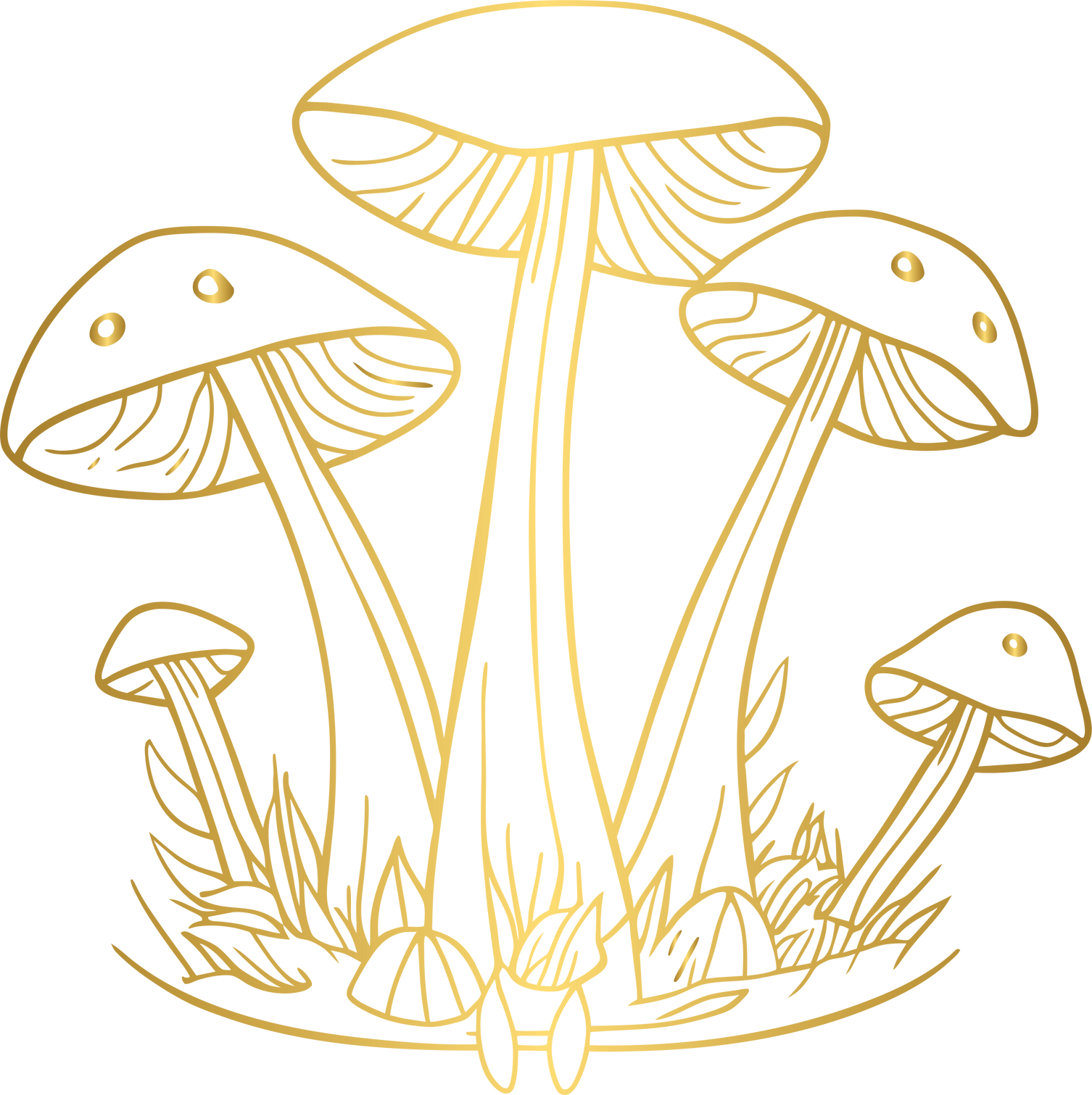 Golden hand drawn celestial mushroom and mystic mushroom